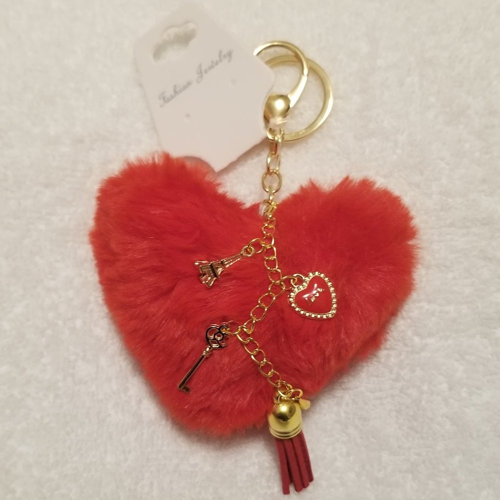 Heart Pom Pom Keychain with Charms